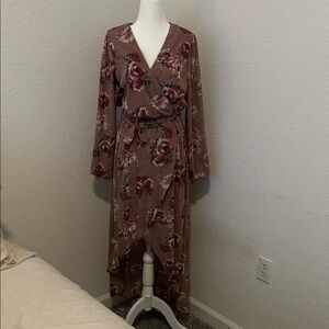 Lily Rose Floral Long Sleeve Dress in Pink and Brown